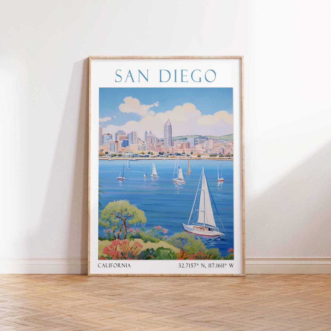 San Diego California Travel Poster For Vintage Coastal City Decor