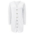 thumbnail image 6 of Fiaer Women Button down Long Sweaters Long Sleeve V-Neck Lightweight Trendy Solid Breathable Knit Tops White XL, 6 of 7