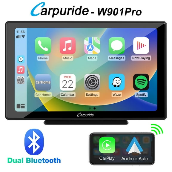 Carpuride Car Carplay Android Auto with Dula BT, 9" IPS Touch Screen Smart Display W901 Pro