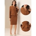 thumbnail image 2 of DARING DIVA Women's Collarless Peplum Blazer Sheath Skirts 2 Pcs Suit Set S Brown, 2 of 5