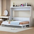 thumbnail image 2 of Full Size Murphy Bed with Desk, Wood Folding Wall Bedframe with Smooth Hydraulic Lift, Space-Saving Murphy Bed Cabinet with Storage for Guest Room Home Office, White, 2 of 9