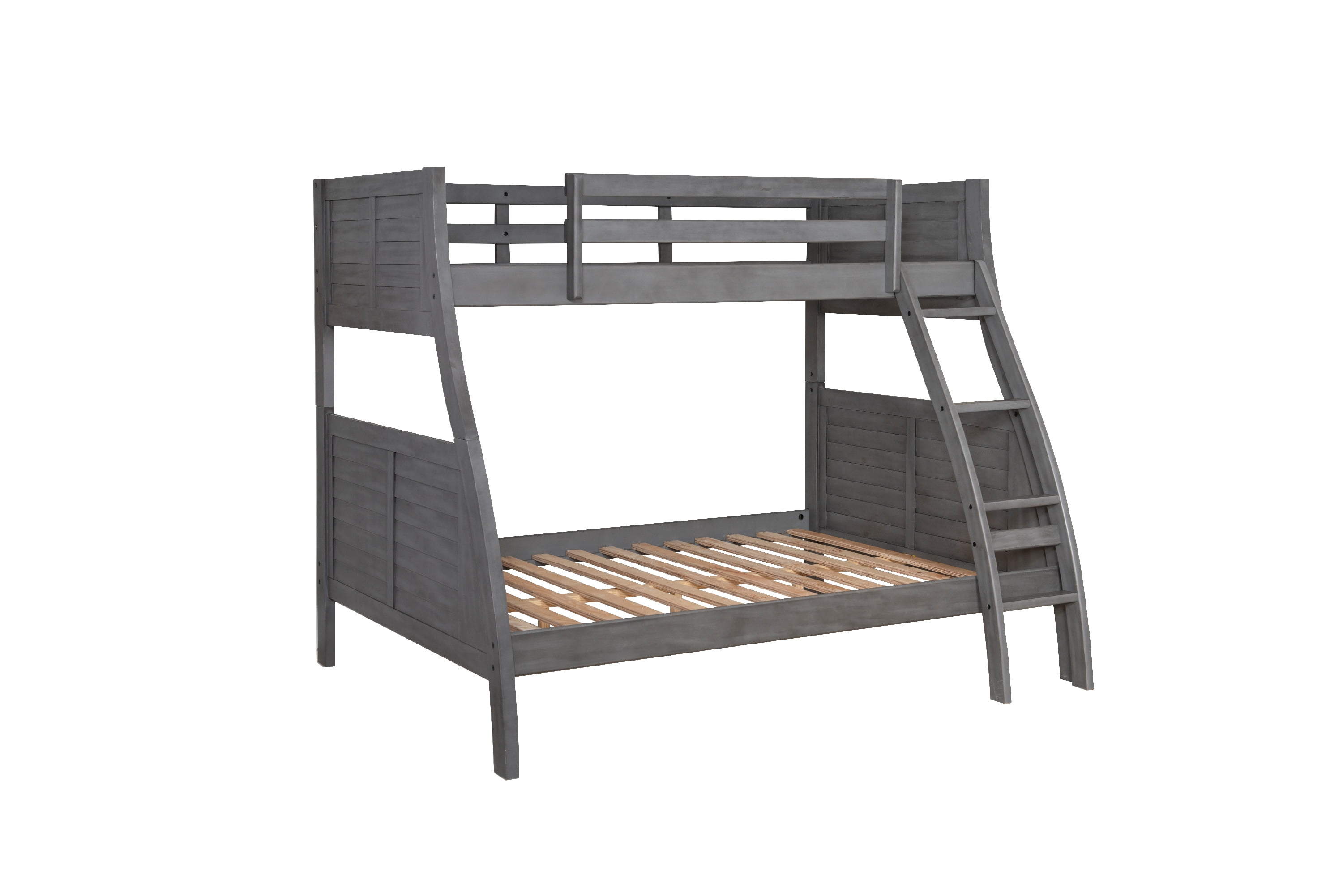 Powell Driscoll Kids Wood Twin over Full Bunk Bed with Built-in Ladder, Gray