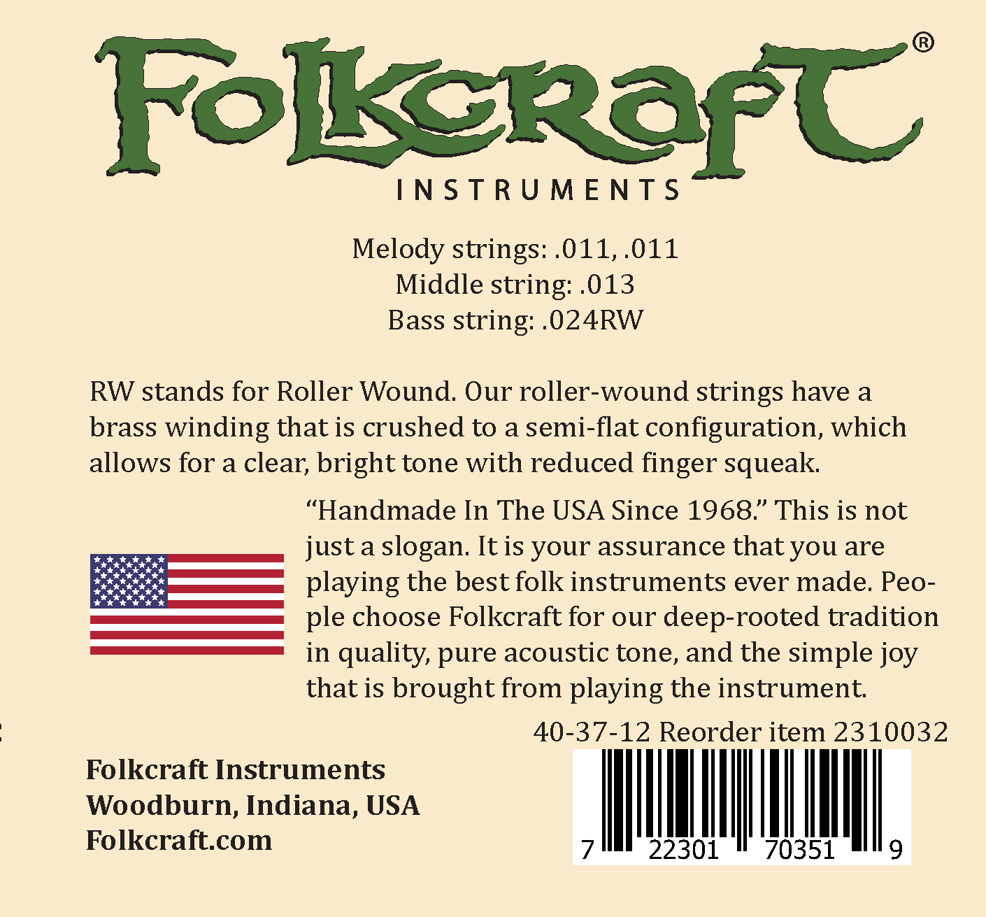 Folkcraft&reg; Mountain Dulcimer String Set, Loop Ends (.011" .011" .013" .024"RW)