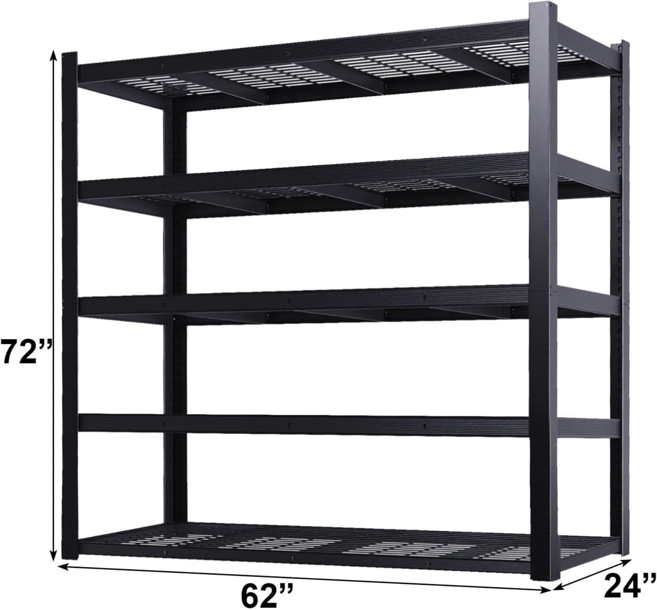 Heavy Duty Storage Shelves 62" W, Metal Shelving Rack, Garage Storage Shelf, Black Adjustable Shelving Unit for Garage, Basement,62" W x 24" D x72 H