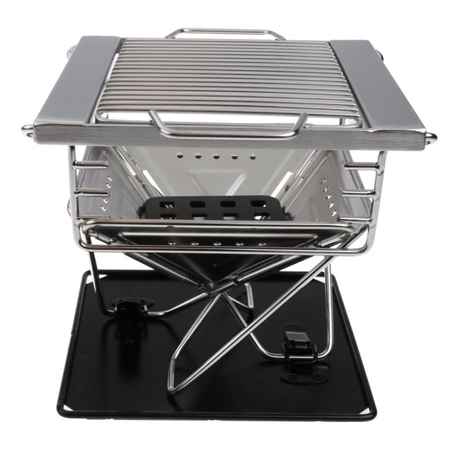 Parrilla de Carbón de o Inoxidable Parrilla de Barbacoa Móvil con 2 Placas de o Inoxidable para Asar Y Asar Soledad Estufa de cocina portátil plegable