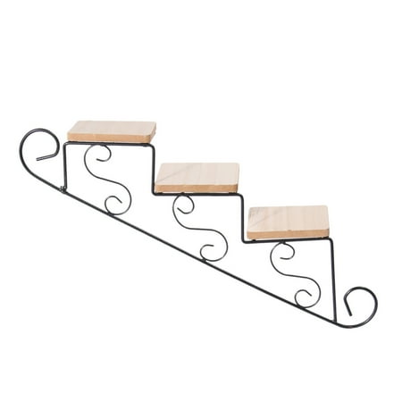 

American Rural Creative Staircase Shape Cafe Clothing Store Wall Decoration Wall Hanging Flower Shelf Wall Mount (Upward Wrought Iron without Decorations Black)