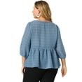 thumbnail image 5 of Unique Bargains Junior's Plus Size 3/4 Puff Sleeve Elastic Waist Peplum Blouses 1X Blue, 5 of 7