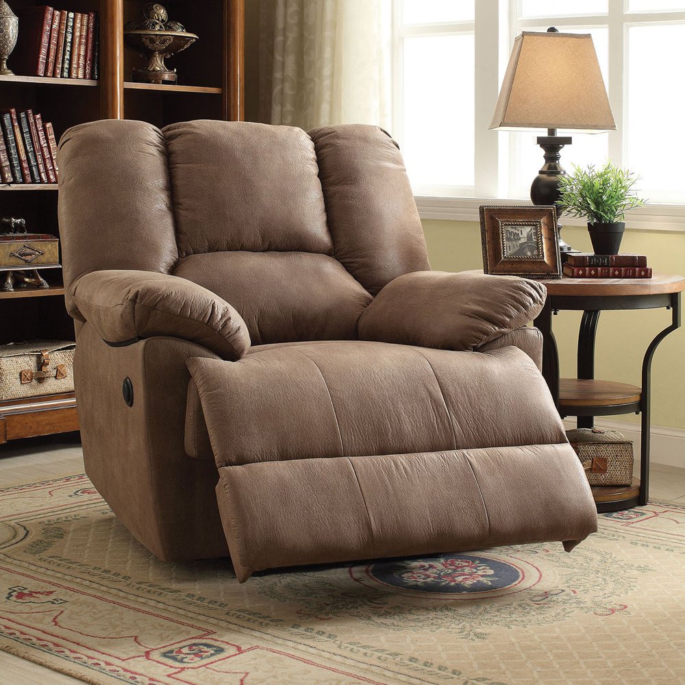 ACME Oliver Standard Microfiber Power Push Back Recliner, Light Brown