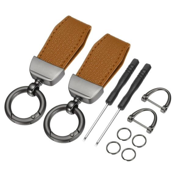2Pack Car Key Chain, Zinc Alloy Leather Car Keychain, Metallic Black/Brown