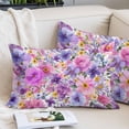 thumbnail image 2 of Farmhouse Flowers Throw Pillow Covers, Spring Watercolor Purple Pink Floral Soft Breathable Pillow Cases with Invisible Zipper, Queen Size Pillowcases for Couch Bed Sofa Chair 20x30 Inches, 2 of 9