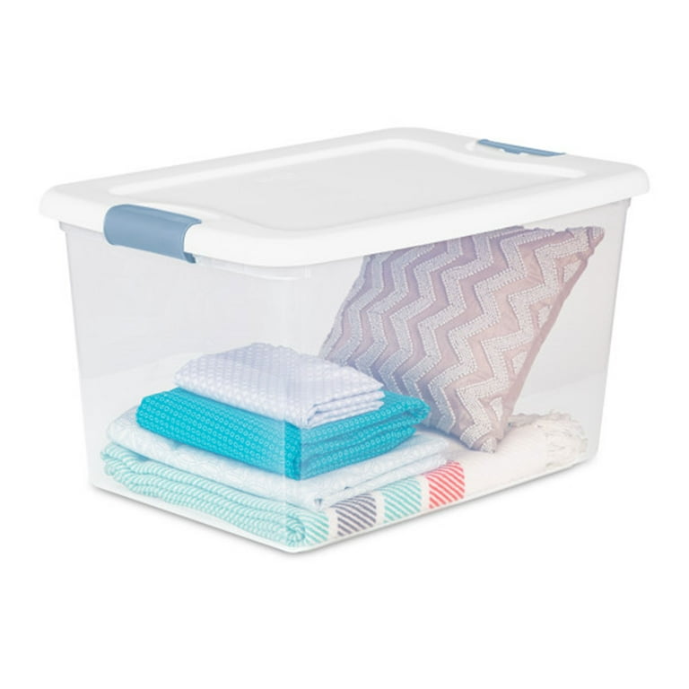 Sterilite 64 Quart Clear Stackable Storage Bin Totes with White Latch Lid 24 Pack Walmart