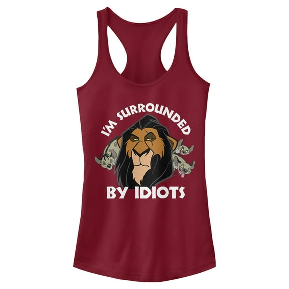 Junior's Lion King Scar Surrounded by Idiots  Racerback Tank Top Scarlet Medium