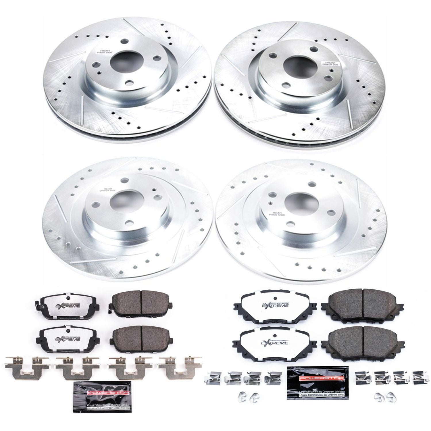 PowerStop Front and Rear Z26 Street Warrior Carbon-Fiber Ceramic Brake Pad and Drilled and Slotted Rotor Kit Fits: FIAT MAZDA Select Models K7359-26