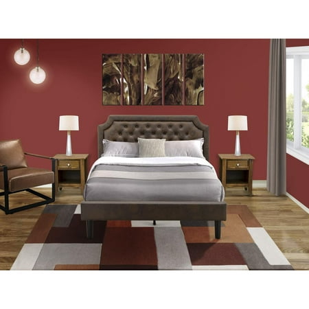 East West Furniture Granbury 3-Piece Wood Queen Bedroom Set in Brown/Walnut