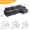 thumbnail image 3 of Ktaxon 120" W Sectional Sofa L Shaped Couch with Chaise Living Room Sleeper Set, 3 Seats with Chenille and Double Layer Cushions Black, 3 of 10