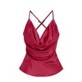 thumbnail image 5 of BLVB Women's Silk Satin Camisole Cowl Neck Tank Tops Adjustable Spaghetti Strap Sleeveless Elegant Blouses Summer, 5 of 8