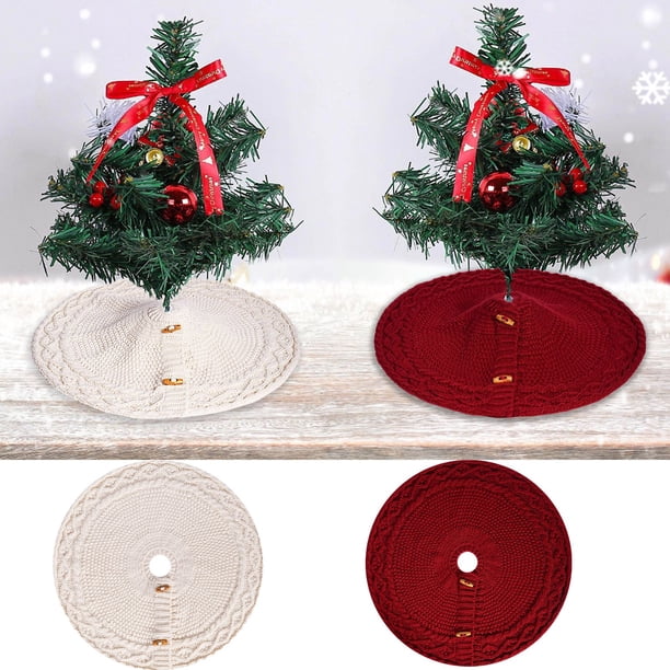 Xihbxyly Falda para Árbol de Navidad, Diseño de Punto, Bonitos Colores Rojo y Blanco, Decoración Pequeña para Árbol, Acento Festivo, Fácil de Instalar, Tamaño de 46 Cm/18 Pulgadas, Ideal para El Hoga