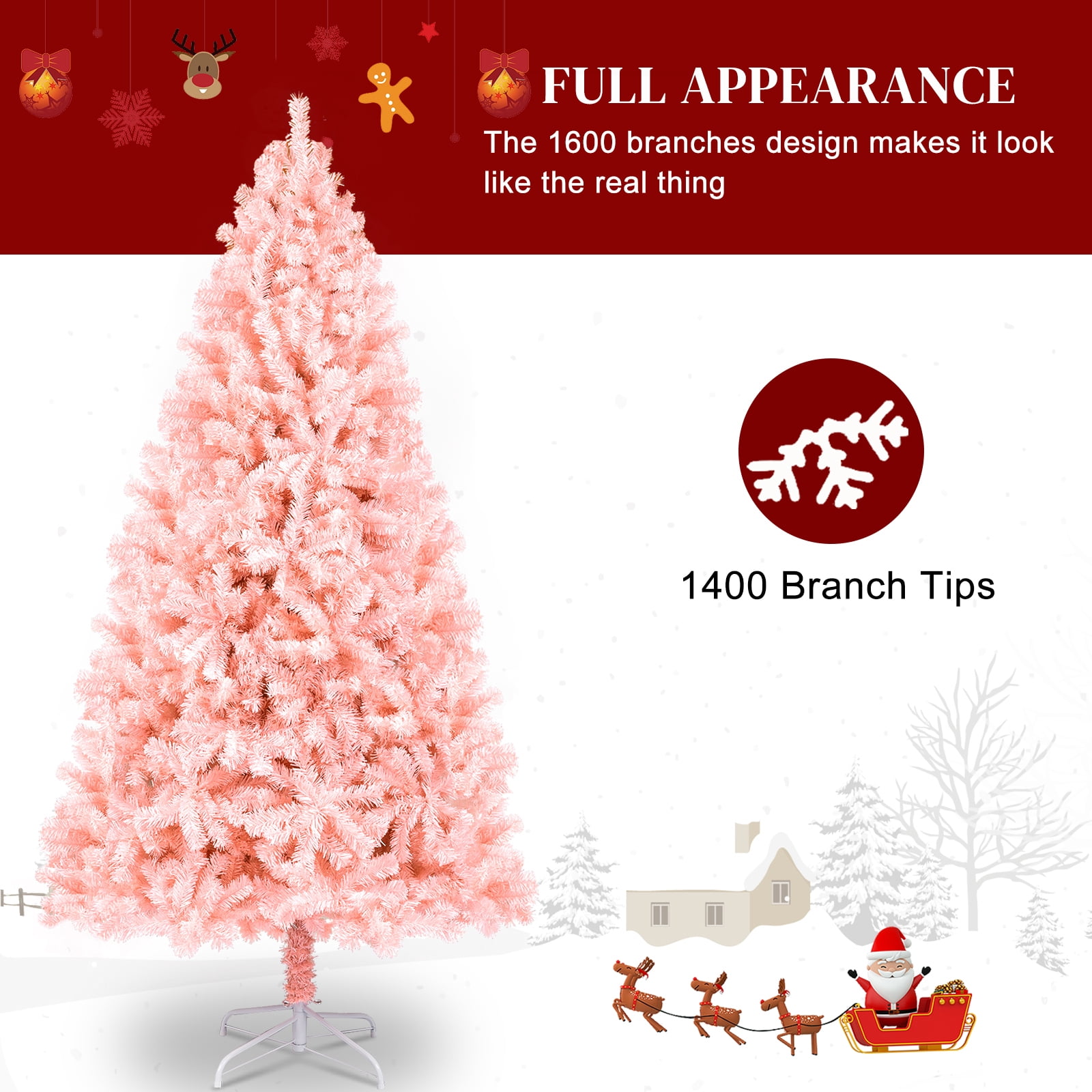 Astoutdoor 7 ft Pink Christmas Tree with 1400 PVC Branch Tips and Iron Stand