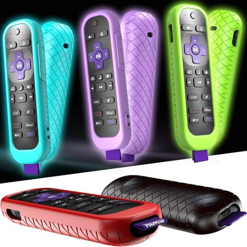 5 Pack Case for Roku Remote Cover Compatible with Hisense and TCL TV Stick Controller,Silicone Skin Sleeve Blue Green Purple Red Black