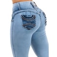 thumbnail image 4 of Moda Xpress Women's Juniors Butt Lifting Mid Rise Stretch Skinny Jeans Acid Wash 10924N, 4 of 6
