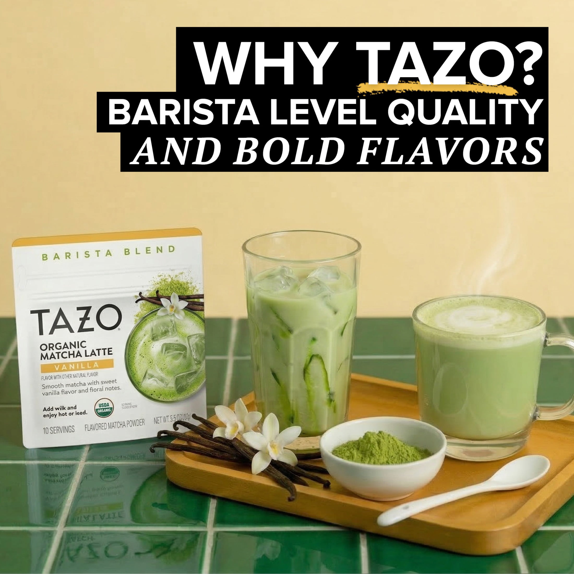 TAZO Organic Vanilla Matcha Latte, 10 Servings, 3.5 oz Pouch