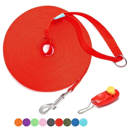 Long Dog Leash with Recall Clickers for Small Medium and Large Dogs or Cats Training Walking Camping (20 Feet Red)