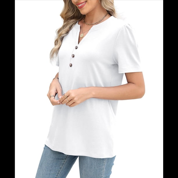 Top Holgado de Verano para Mujer, de Corta, Color Liso, con Botones Torcidos, , Talla XL
