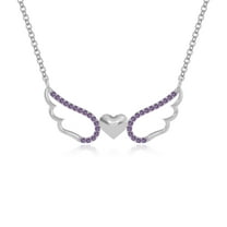 Natural Amethyst Angel Wings Heart Pendant Necklaces for Women in Sterling Silver,February Birthstone Jewelry Gifts for Her Birthday, Wedding Anniversary,Party,Christmas,Mothers Day,Valentines