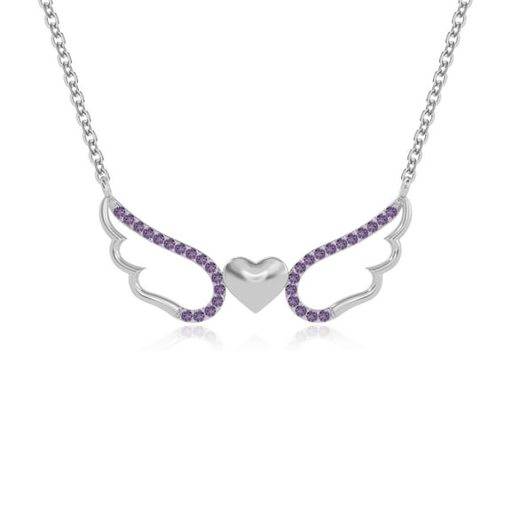 Natural Amethyst Angel Wings Heart Pendant Necklaces for Women in Sterling Silver,February Birthstone Jewelry Gifts for Her Birthday, Wedding Anniversary,Party,Christmas,Mothers Day,Valentines