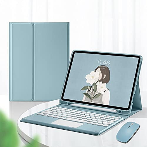 2021 iPad Pro 12.9 5th 4th 3rd Generation Touch Keyboard Case with Bluetooth Mouse Cute Round Key Color Keyboard TouchPad Detachable Trackpad Keyboard Cover (Pro12.9(2018/2020/2021), Blue)