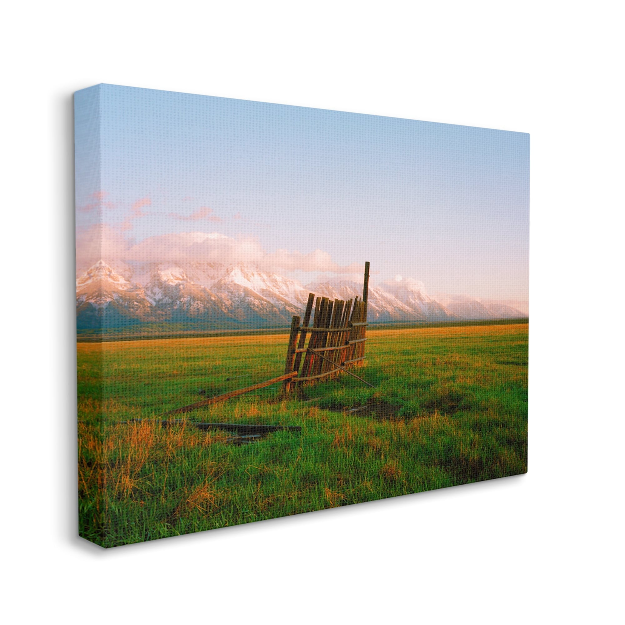 Stupell Industries Ranch Fence Grasslands Mountain Range Clear Sky Sunrise,20 x 16, Design by Sol Rapson