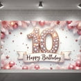 thumbnail image 3 of Studded 10th Birthday Banner Pink Sparkling Happy Birthday Display Golden Border Ribbon Accent Decor Backdrop for 10th Birthday Party Girls' Birthday Celebration Indoor Party Decoration, 3 of 9