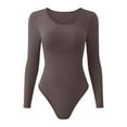thumbnail image 3 of Women's Scoop Neck Long Sleeve Bodysuit Body-hugging Sexy Tops Women's Bodysuits Sexy Ribbed One Piece Long Sleeve Round Neck Tops Bodysuits, 3 of 9