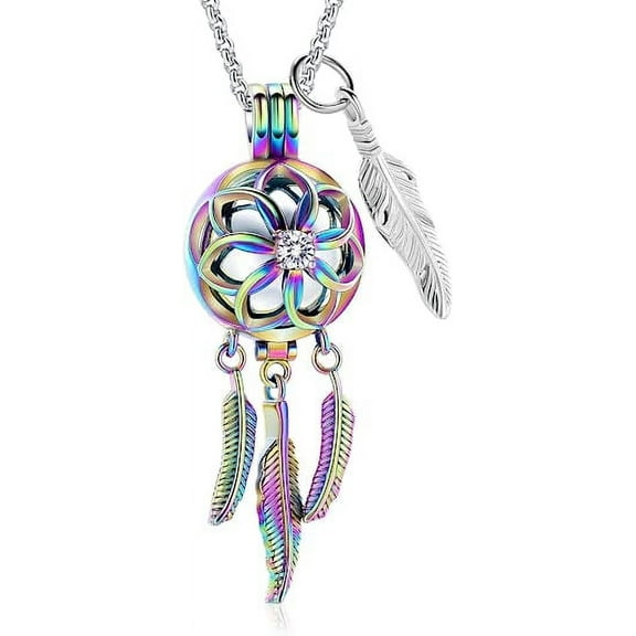 Cremation Jewelry Dream Catcher Urn Necklace for Ashes for Women Men Feather with Angel Wing Keepsake Memories Hollow Urn Pendant for Human Pet Ashes