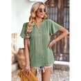 thumbnail image 3 of Women's Green XL Pure Color Flutter Sleeve V-Neck Top with Button Trim and Pleats for Summer Casual Wear, 3 of 8
