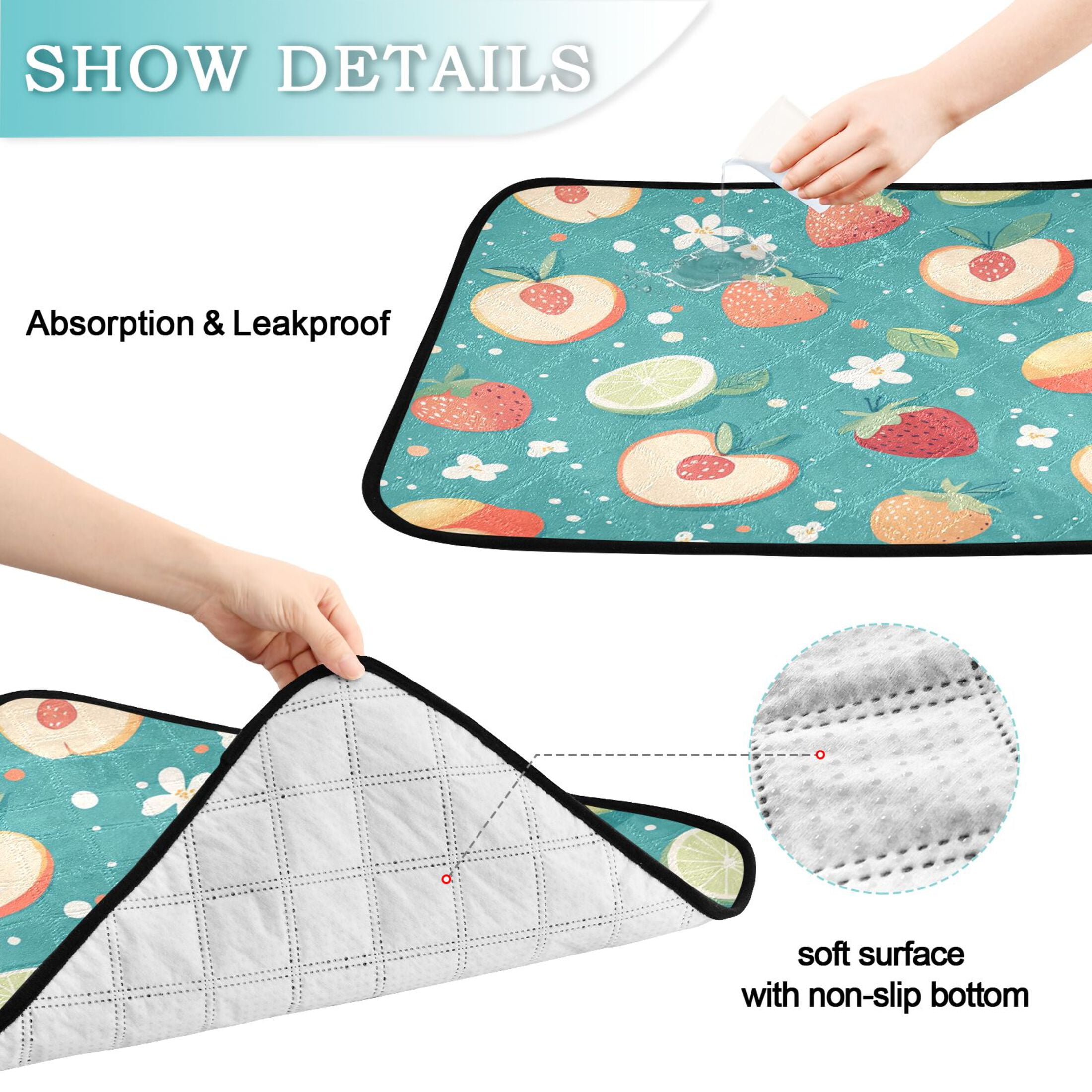 Qxltty Peaches and Strawberries in A Repeating Pattern Cat litter Pads Pet Set of 3 Diaper Mats Center Anti-leakage Layer Absorbent Soft and Comfortable