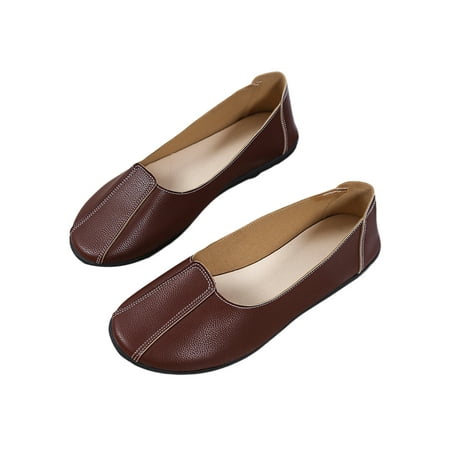 

Daeful Women Loafers Comfort Flats Slip On Casual Shoes Faux Leather Round Toe Walking Shoe Womens Lightweight Brown 6.5