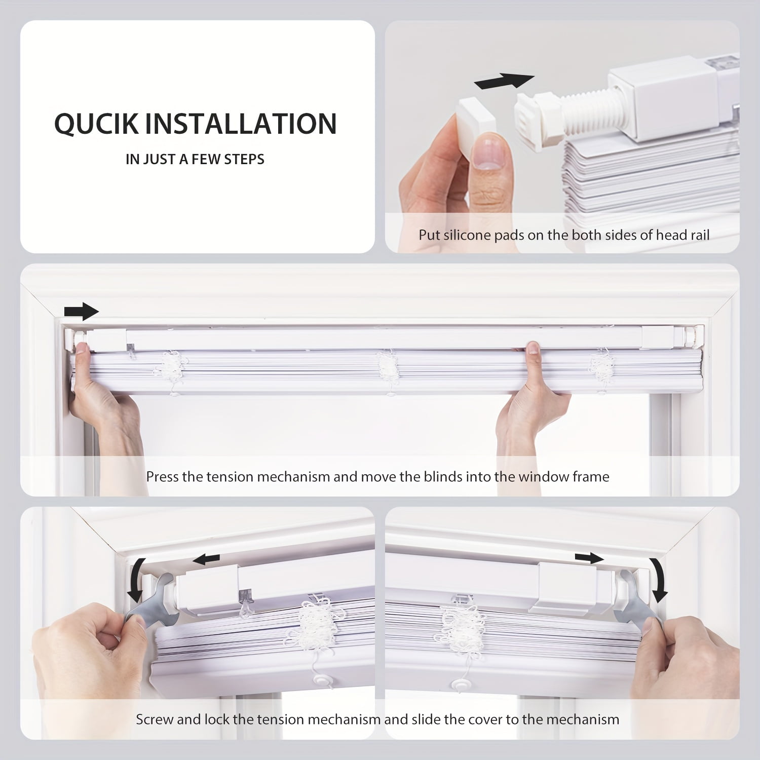 1pc Adjustable Cordless Vinyl Mini Blinds For Windows, Classic Style, Light Filtering Shades, No Tools-No Drill Installation (20-48 Inch Widths, 36 To 72 Inch Heights)