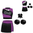 thumbnail image 3 of Hansber Kids Girls Cheerleading Dance Outfits 4 Piece Sleeveless Tank Top with Skirt Cheer Uniform Dress Suit Purple Black 14, 3 of 4