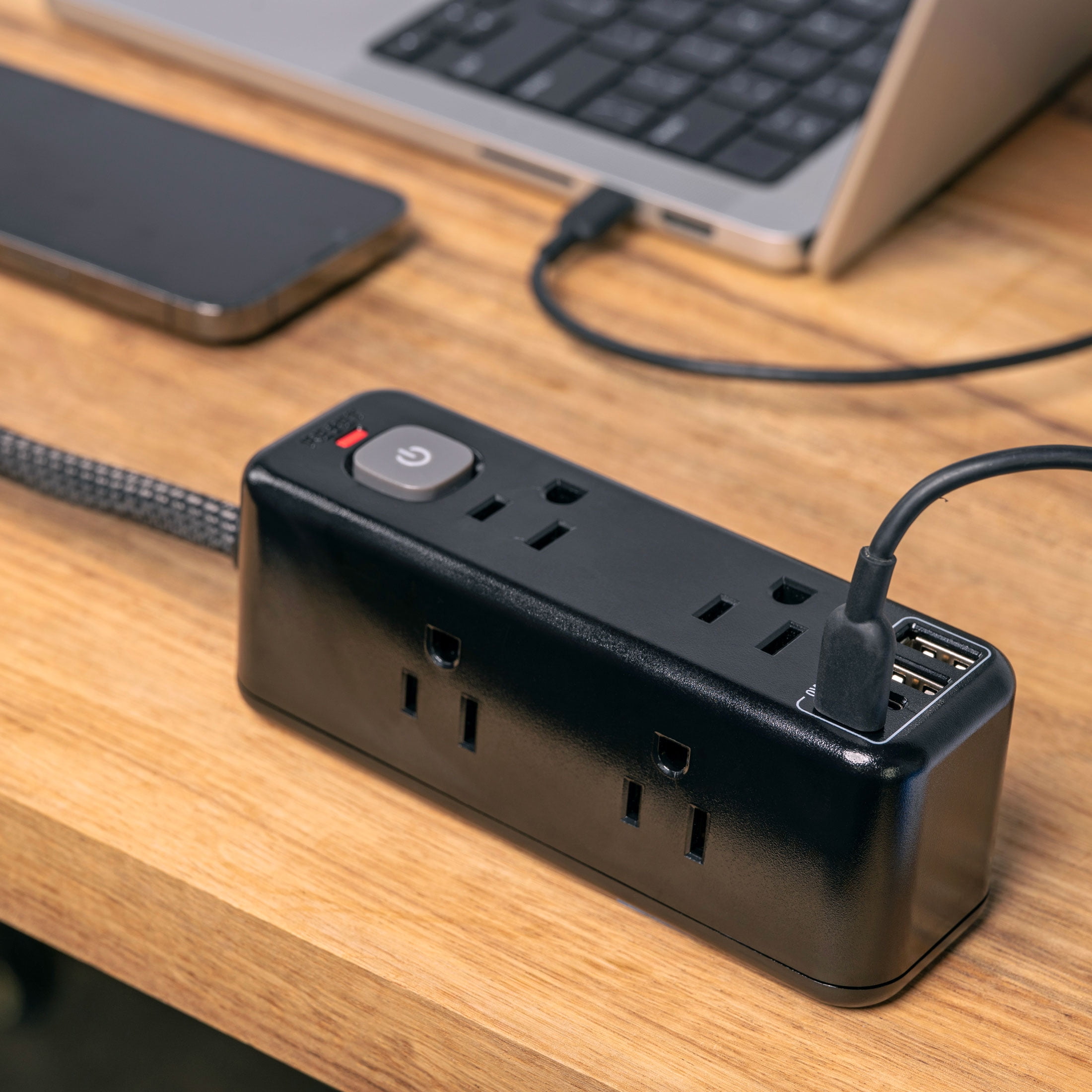 (2 pack) Hyper Tough USB Power Strip, 3ft Extension Cord, 6 Outlet, USB-A, USB-C, 900J Surge Protector, Black