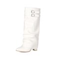 thumbnail image 4 of OKBOP Women's Knee High Boots Slip-On Pointy Toe Slouch Buckle Strap Low Heel Boots for Fall Winter Boots Sizes 35, 4 of 5