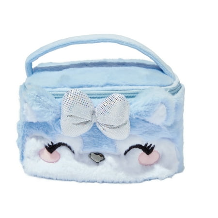 Claire's Girls Plush Icy Blue Husky Cosmetic Travel Case with Carrying Handle