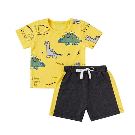 

IROINNID Toddler Boy s Summer Dinosaur Print Short Sleeve T-shirt Shorts 2PCS Set Suit