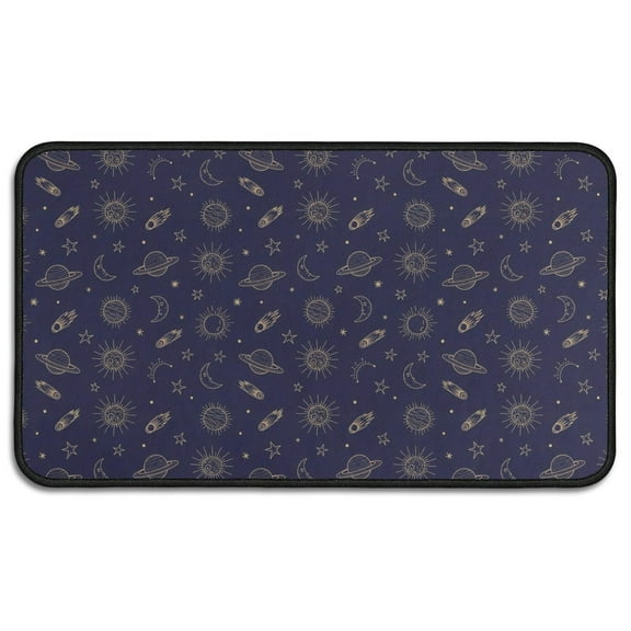 Dark Blue Star Moon Sun Planet Rocket Pattern Door Rugs,Washable Non Slip Door Mats Indoor,Decorative Door Mats,Entry Mat Indoor for Entrance,Bedroom,Kitchen,Bathroom,30"x17"
