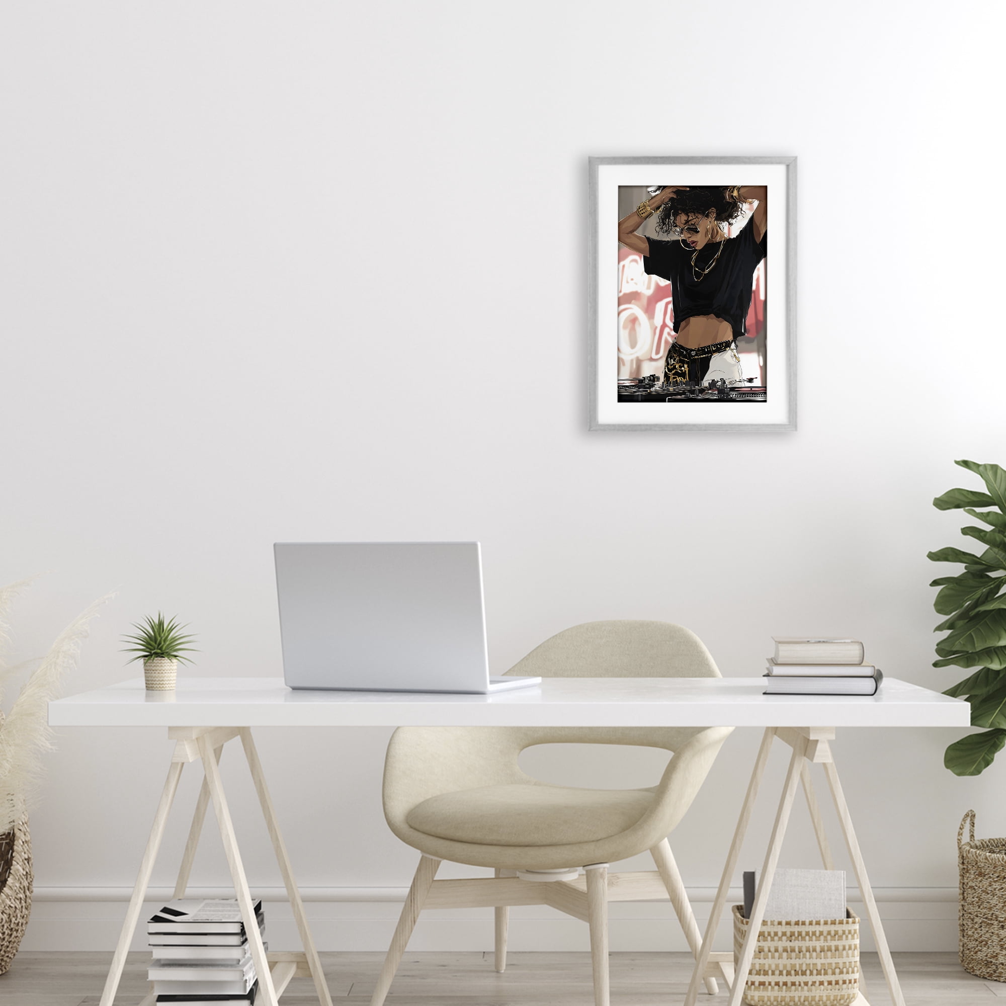 Stupell Industries Trendy Female DJ Musician Gray Framed Print Under Glass, design by Franklyn Gregory