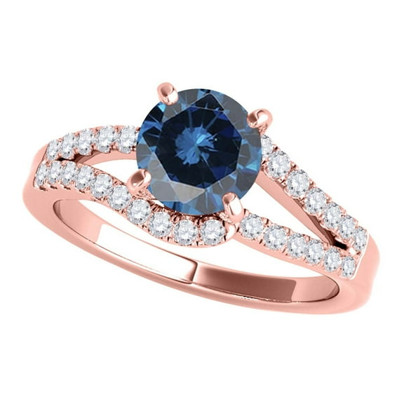 Mauli Jewels Engagement Rings for Women 1.50 Carat Blue Diamond Halo Engagement Ring 4 Prong-Setting 14K Rose Gold