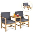 thumbnail image 2 of Gymax 3 in 1 Acacia Wood Furniture Set Patio Outdoor w/ Cushion Coffee Table, 2 of 7