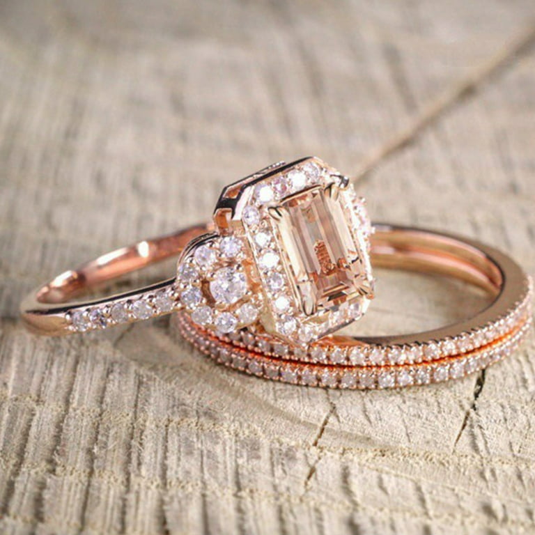 Clearance Deals Rings for Women Women's 18 K Rose Gold Micro-Inlaid Square  Diamond Ring Set