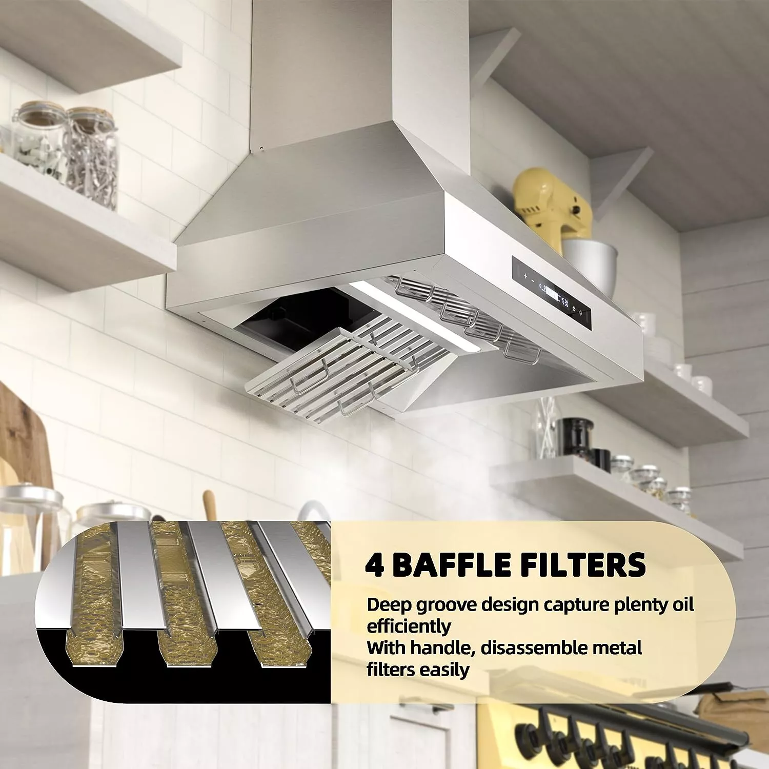 JOEAONZ Wall Mounted Range Hood 30" Kitchen Vent 900 CFM Duct Convertible Touch Control 9 Speed 120V
