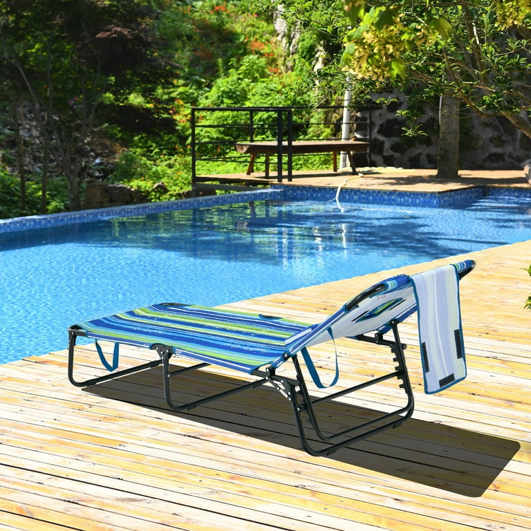 Costway 2 PCS Beach Chaise Lounge Chair with Face Hole Pillows Adjustable Backrest Blue Green